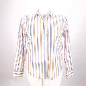 Lauren Ralph Lauren Striped Button Down Shirt Womens Large White Multi Cotton L